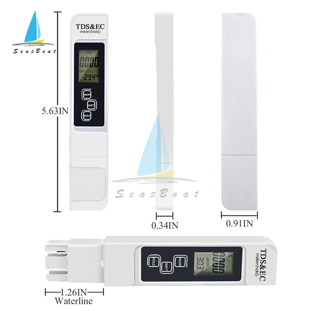 Digital PH EC TDS TEMP Meter Tester Temperature Pen Water Purity PPM Filter Hydroponic for Aquarium Pool Water Monitor