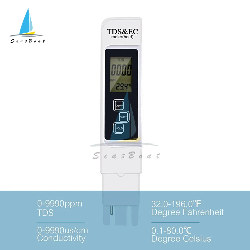 Digital PH EC TDS TEMP Meter Tester Temperature Pen Water Purity PPM Filter Hydroponic for Aquarium Pool Water Monitor