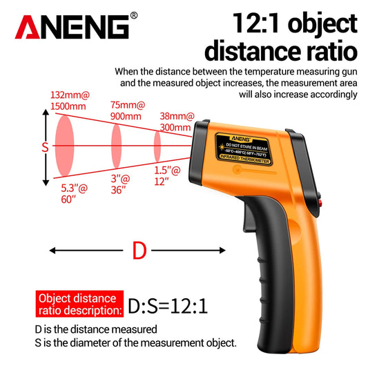 ANENG TH201 High sensitivity digital infrared measuring gun hygrometer backlight screen laser positioning non-contact temperat
