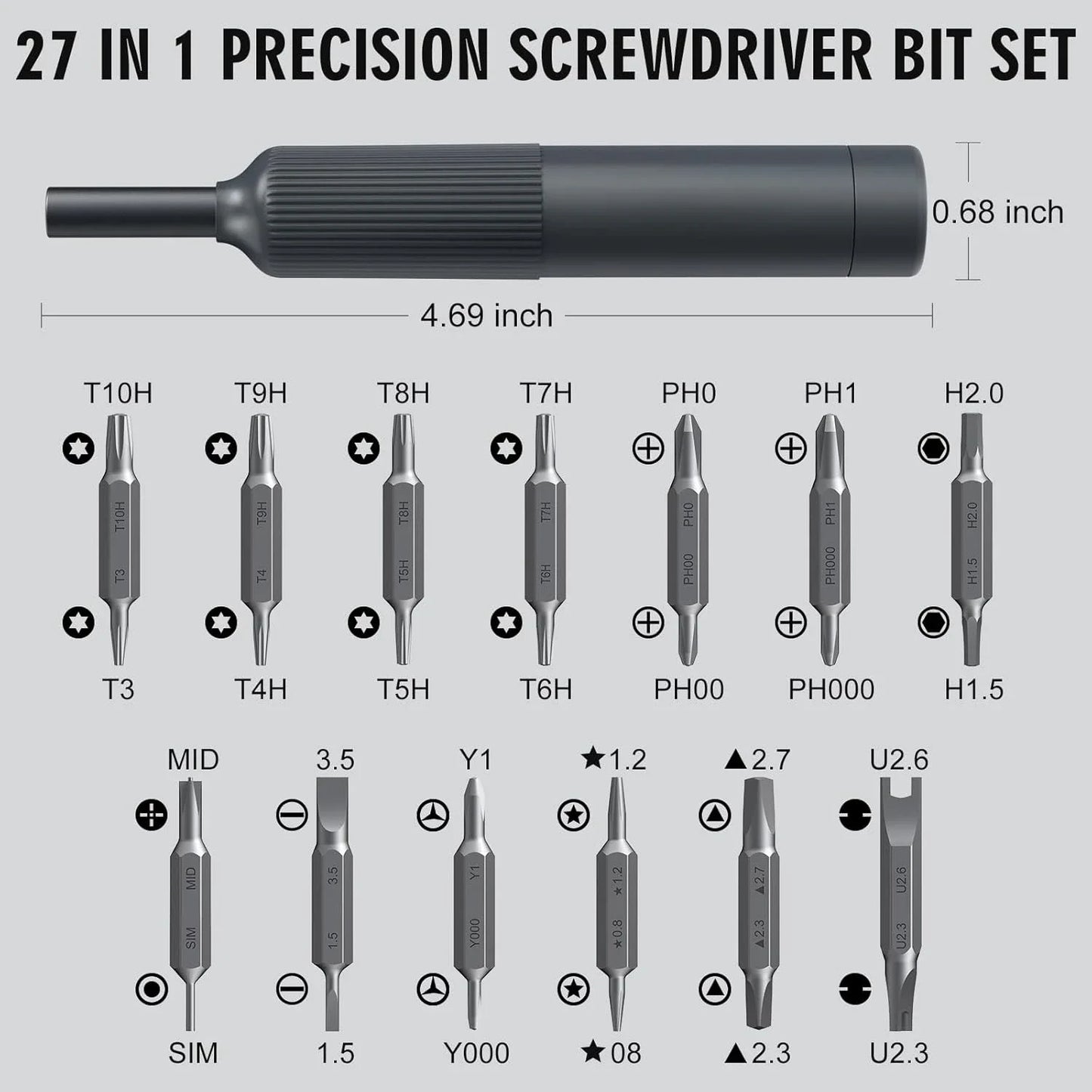 27-in-1 Precision Screwdriver Set Magnetic Bits Pen Style Manual Repair Tools Kit for Eyeglass Watch PC Jewelers Laptop iPhone