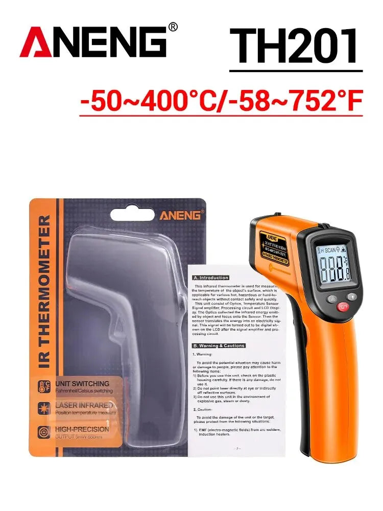 ANENG TH201 High sensitivity digital infrared measuring gun hygrometer backlight screen laser positioning non-contact temperat