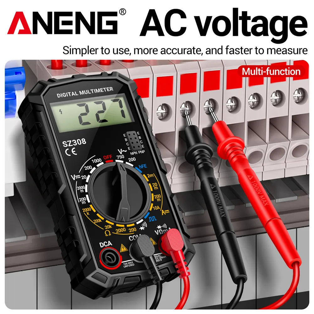 ANENG SZ308 Tester 1999 Counts Multitester HFE Triode Square Wave Multimeter Voltmeter Meter 10A Current Multimeters Test Tools