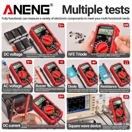 ANENG SZ308 Tester 1999 Counts Multitester HFE Triode Square Wave Multimeter Voltmeter Meter 10A Current Multimeters Test Tools