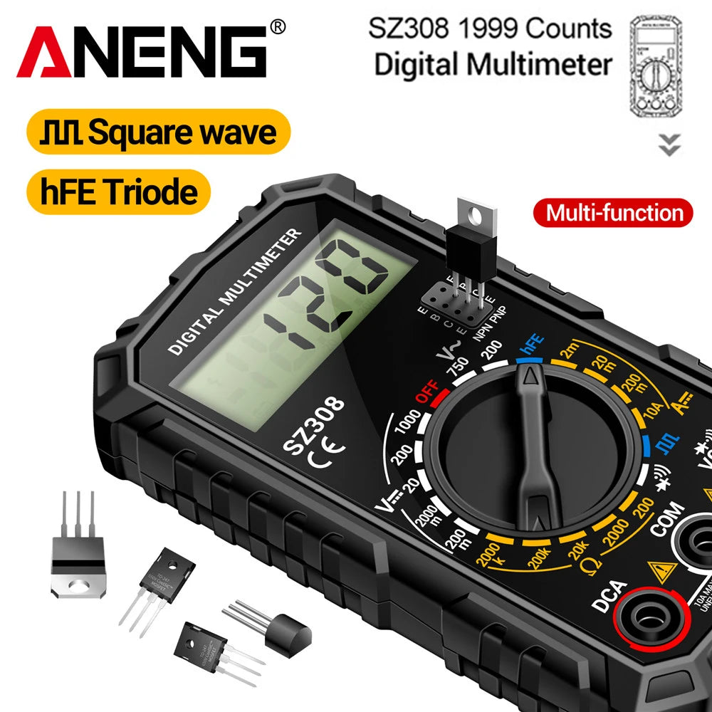 ANENG SZ308 Tester 1999 Counts Multitester HFE Triode Square Wave Multimeter Voltmeter Meter 10A Current Multimeters Test Tools