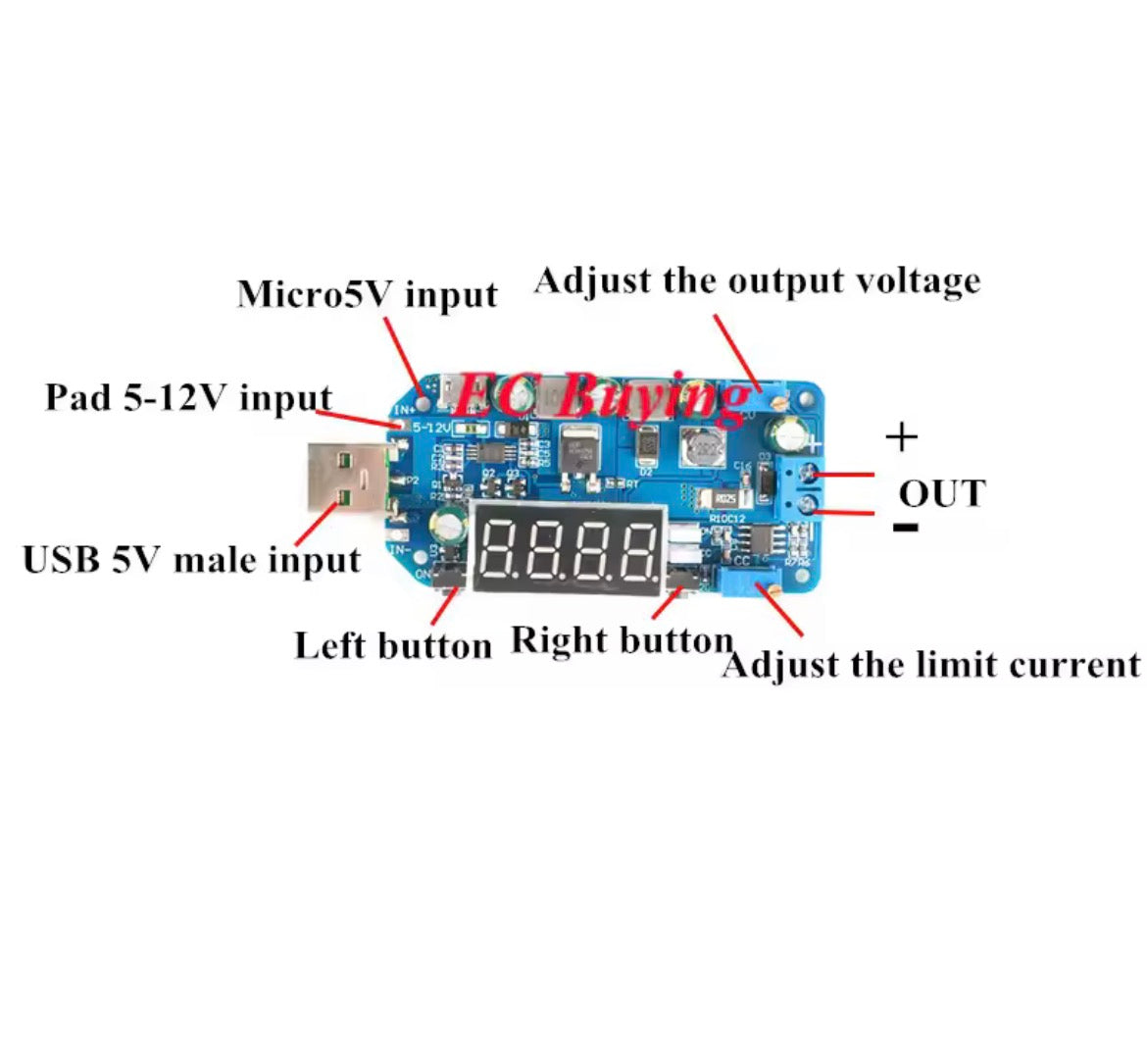 Fuente portátil USB DC-DC CC CV tipo C USB 5V a 3,3 V 9V 12V 24V 30V 15W .