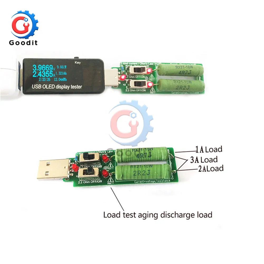 Resistor USB dc Electronic Load With Adjustable Switch 1A 2A Current Capacity Discharge Voltage  LED Battery Tester Resistance