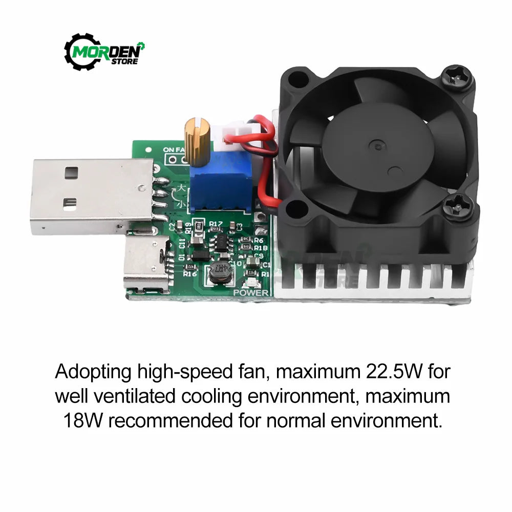 18W 22.5W Electronic Test Load Resistor USB Interface Battery Discharge Capacity Tester with Fan Adjustable Current Module Tool
