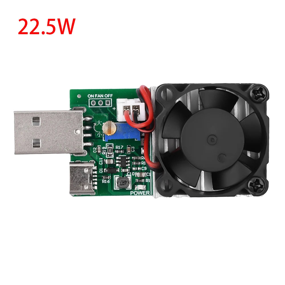 18W 22.5W Electronic Test Load Resistor USB Interface Battery Discharge Capacity Tester with Fan Adjustable Current Module Tool