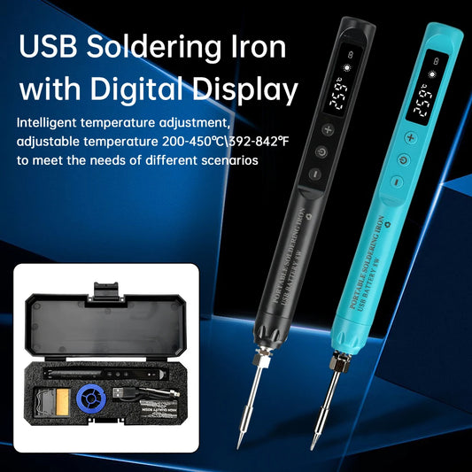 510 USB Intelligent Temperature Adjustable Soldering Iron Kit Portable Type C Mini 200-450 ℃ Digital Display Soldering Iron Set
